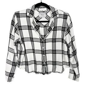 Rails Small White Black Long Sleeve Short Set Onyx Plaid Top Button Down Flannel